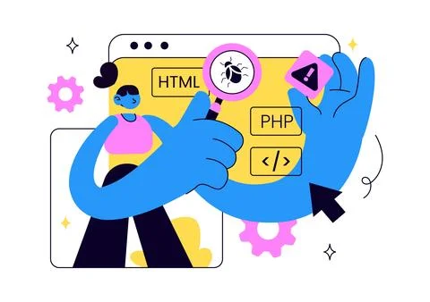 Web Development Vector Illustration featuring Website Design, Coding Proces.. 库存插图