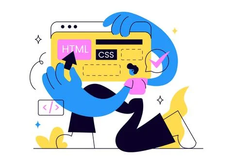 Web Development Vector Illustration featuring Website Design, Coding Proces.. Illustrazione stock