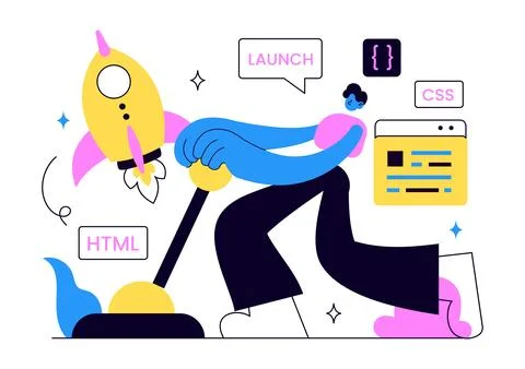 Web Development Vector Illustration featuring Website Design, Coding Proces.. Illustrazione stock