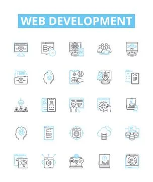 Web development vector line icons set. Web, Development, HTML, CSS, JavaScript Stock Illustration