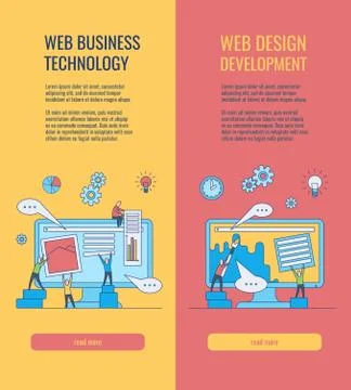 Web development vertical banners set with people silhouette building website イラスト素材