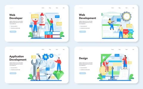 Web development web banner or landing page set. Website optimization Stock Illustration