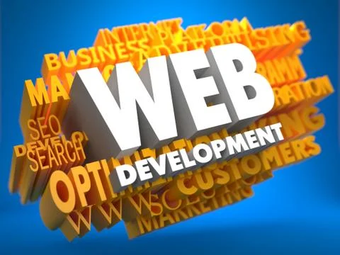 Web Development. Wordcloud Concept. Illustrazione stock