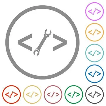 Web development with wrench flat icons with outlines イラスト素材