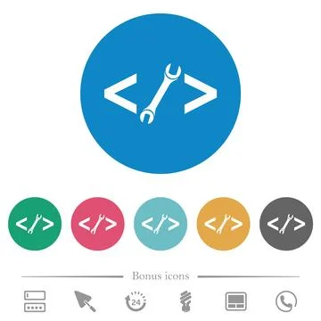 Web development with wrench flat round icons 스톡 일러스트