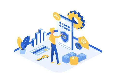 Web digital mobile banking application managing Illustrazione stock