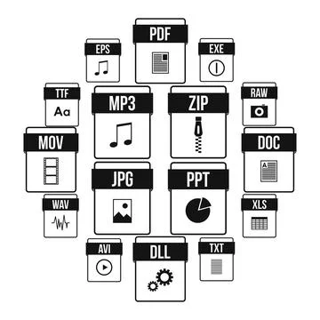 Web document icons set, simple style Stock Illustration