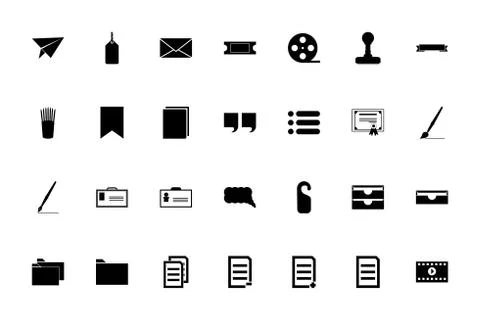 Web documents black color set solid style image Stock Illustration