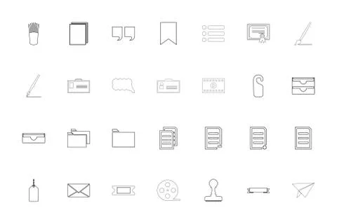 Web documents black color set outline style image Stock Illustration