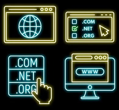 Web domain icons set vector neon Illustration