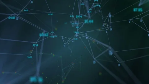 The web of economical interrelations, the logo of bitcoin. depth of field Stock Footage 83717841
