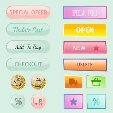 Web elements shop buttons buy element cart business banner symbol navigation Stock Illustration