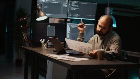 Web engineer thinking about programming solution Stock Photos