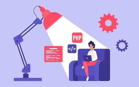 Web engineering work, software engineer programming, programmer working on Stock Illustration