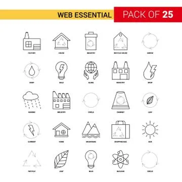 Web Essential Black Line Icon - 25 Business Outline Icon Set Ilustração Stock
