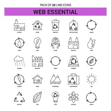 Web Essential Line Icon Set - 25 Dashed Outline Style Ilustração Stock