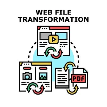 Web file transformation data converting process Ilustração Stock