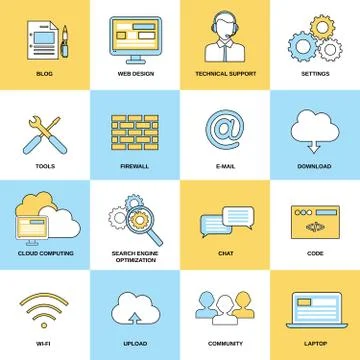 Web Flat Line Icons 库存插图