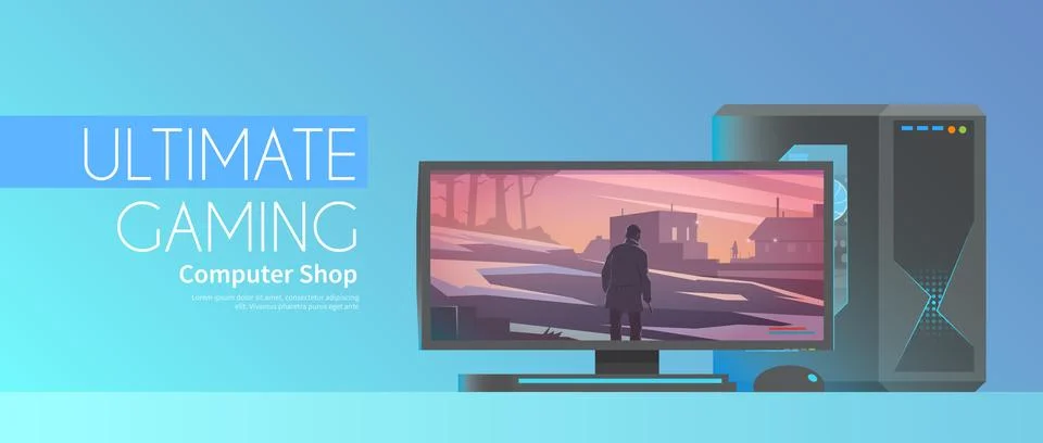 Web flat vector banner on the theme: game computers. Stock Illustration