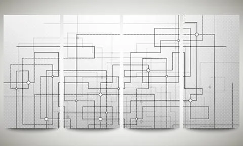 Web flyers set, technical construction with connected lines and dots, banner Stock Illustration