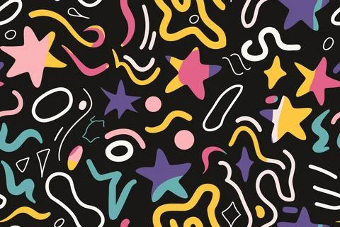 Web Fun shapes children seamless pattern. Space geometric neon bright color Stock Illustration