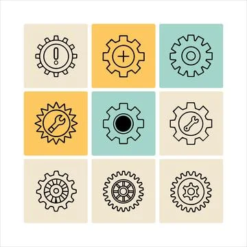 Web gear settings vector icons set Stock Illustration