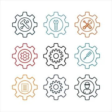 Web gear settings vector icons set Stock Illustration