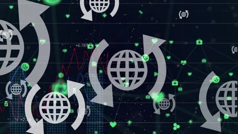 Web globe icons and network of connections against financial data processing on Stock Footage 326874479