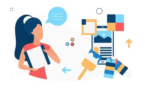 Web graphic designer developing social media content Stock Illustration