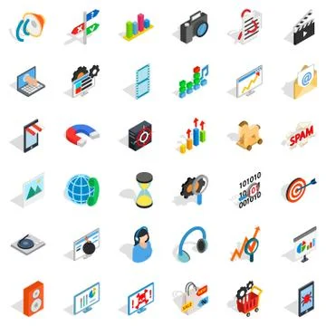 Web growth icons set, isometric style Stockillustratie