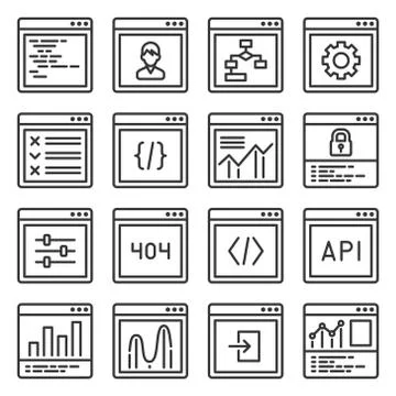 Web GUI Elements and Applications Screen Icons Set. Vector Stock Illustration