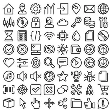 Web GUI Elements and Applications Screen Icons Big Set. Vector Stock Illustration