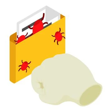 Web hacking icon isometric vector. Bug attack on document and human hand icon Stock Illustration