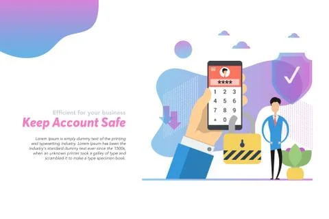 Web header - man with phone locked by a password for secure login Stock Illustration