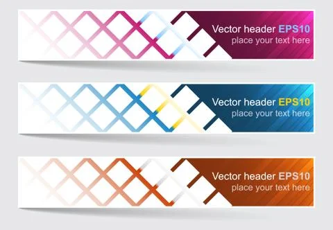 Web header, set of vector banner with square pattern. Stock Illustration