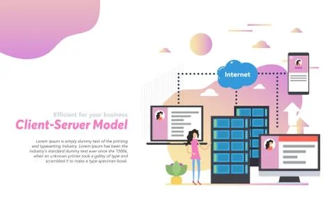 Web header template of client server model in flat Stock Illustration