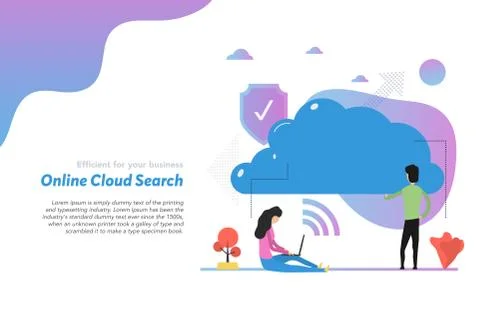 Web header template of cloud search in flat Stock Illustration
