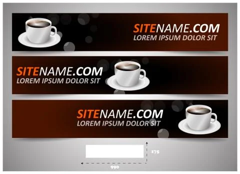 Web headers or banners with cup of coffee Stock Illustration