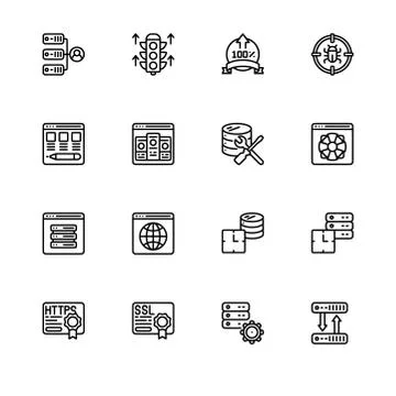 Web hostig. Set icon EPS 10 vector format. Professional pixel perfect black a イラスト素材