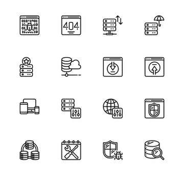 Web hostig. Set icon EPS 10 vector format. Professional pixel perfect black a Stock Illustration