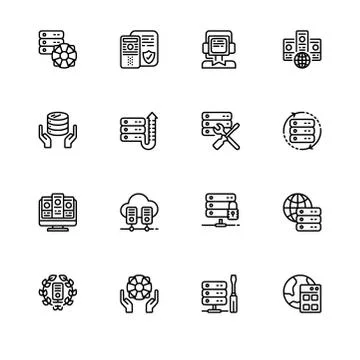 Web hostig. Set icon EPS 10 vector format. Professional pixel perfect black a Stock Illustration