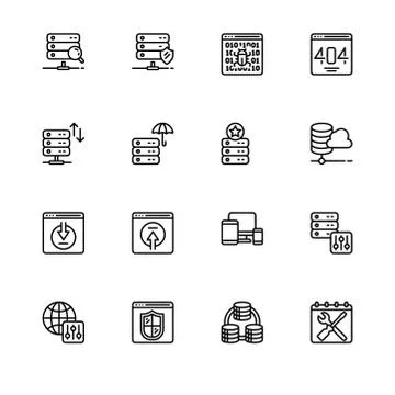Web hostig. Set icon EPS 10 vector format. Professional pixel perfect black a Stock Illustration