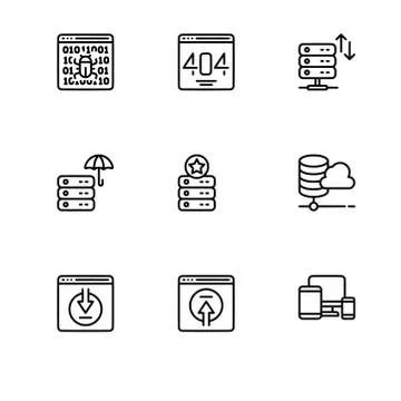 Web hostig. Set icon EPS 10 vector format. Professional pixel perfect black a Stockillustratie