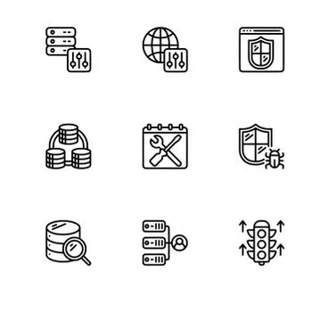 Web hostig. Set icon EPS 10 vector format. Professional pixel perfect black a Stock Illustration