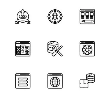 Web hostig. Set icon EPS 10 vector format. Professional pixel perfect black a Stock Illustration
