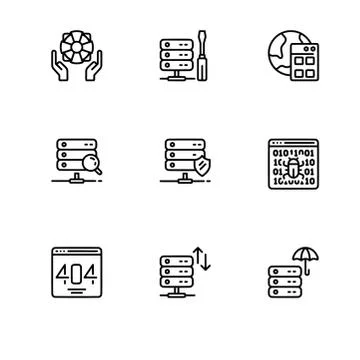 Web hostig. Set icon EPS 10 vector format. Professional pixel perfect black a Stock Illustration