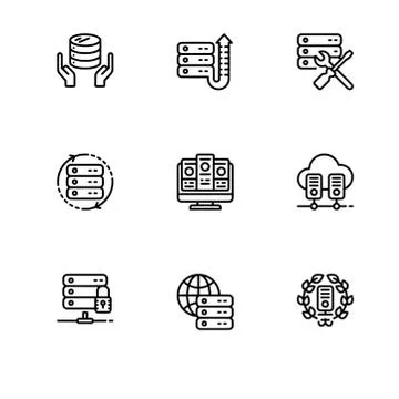 Web hostig. Set icon EPS 10 vector format. Professional pixel perfect black a Stock Illustration