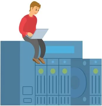 Web hosting and administrator in virtual server room, datacenter and database Illustrazione stock