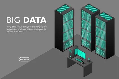 Web hosting and big data processing, server room rack Stock Illustration