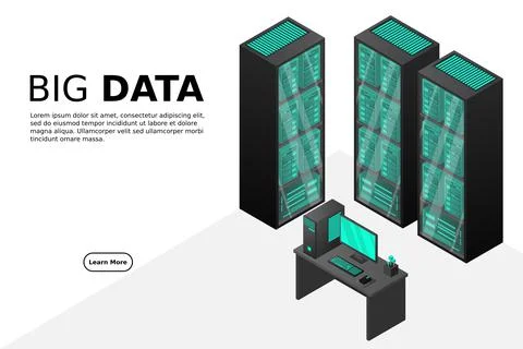 Web hosting and big data processing, server room rack Stock Illustration